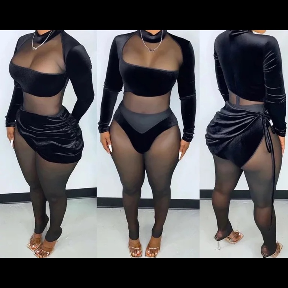 Sexy velvet , mesh two piece set